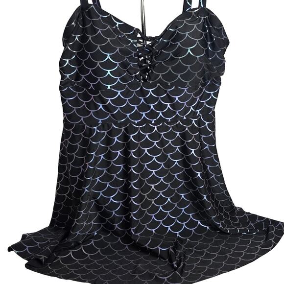Torrid Scoop Neck Long Swim Dress Mermaid Size 2 Metallic Shimmer. - Picture 1 of 8